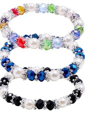 New - Stylish Bracelet Shiny Colorful Rhinestone Faux Pearl Bracelet Bangle